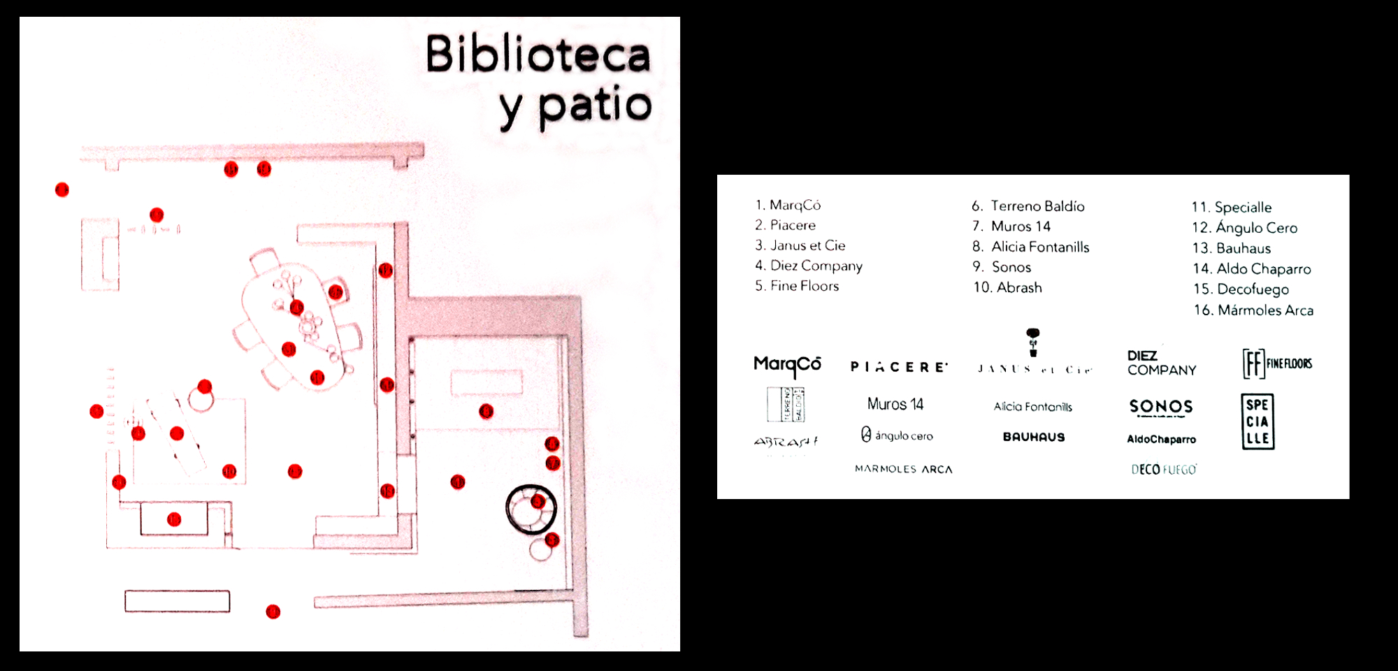 Plano de bibliioteca y patio ambientados por Covadonga Hernández