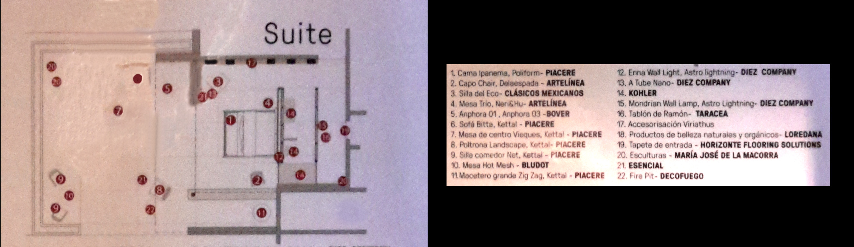 Plano del espacio ambientado por el despacho Rhyzoma y lista de artículos utilizados