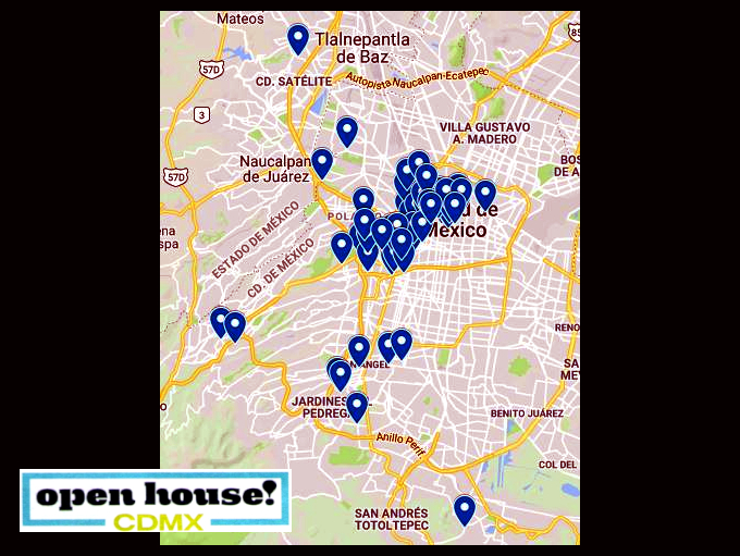 Mapa de distribución de edificios participantes en Openhouse CDMX 2019