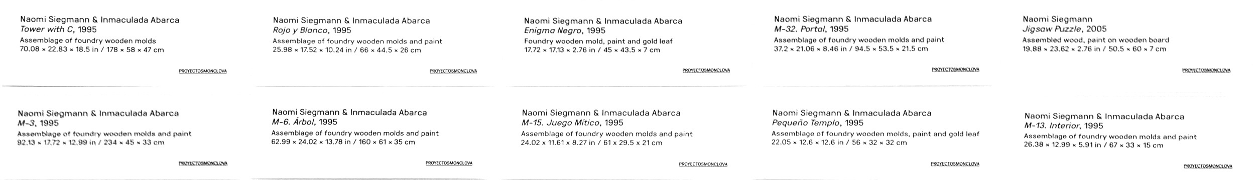 Fichas técnicas de las Obras Naomi Siegmann