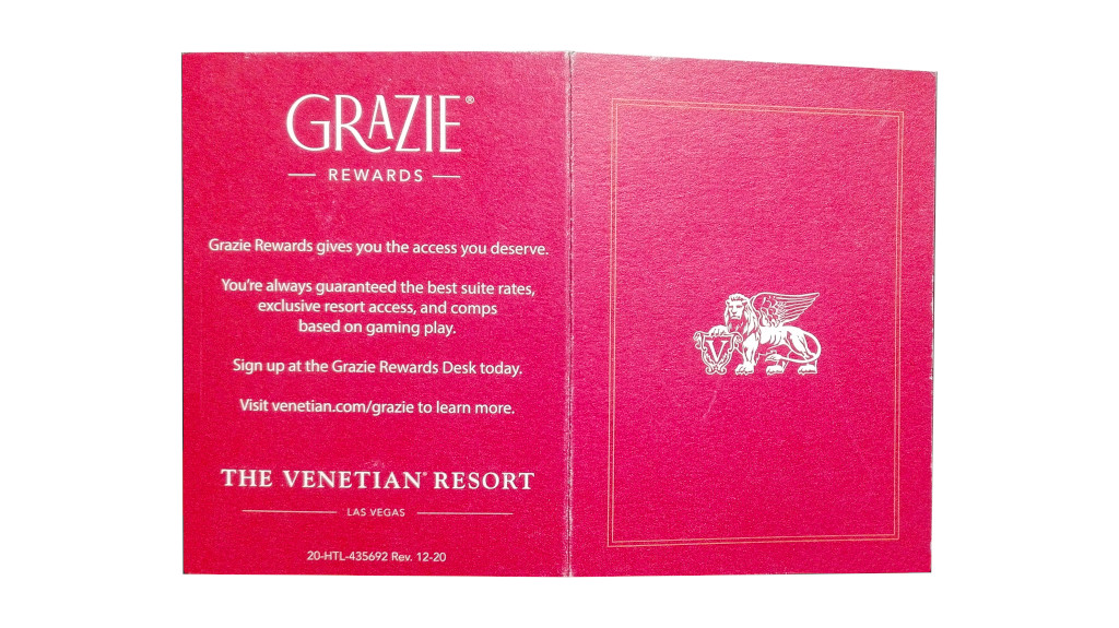 Carpeta para llave de la suite del Hotel Venetian.