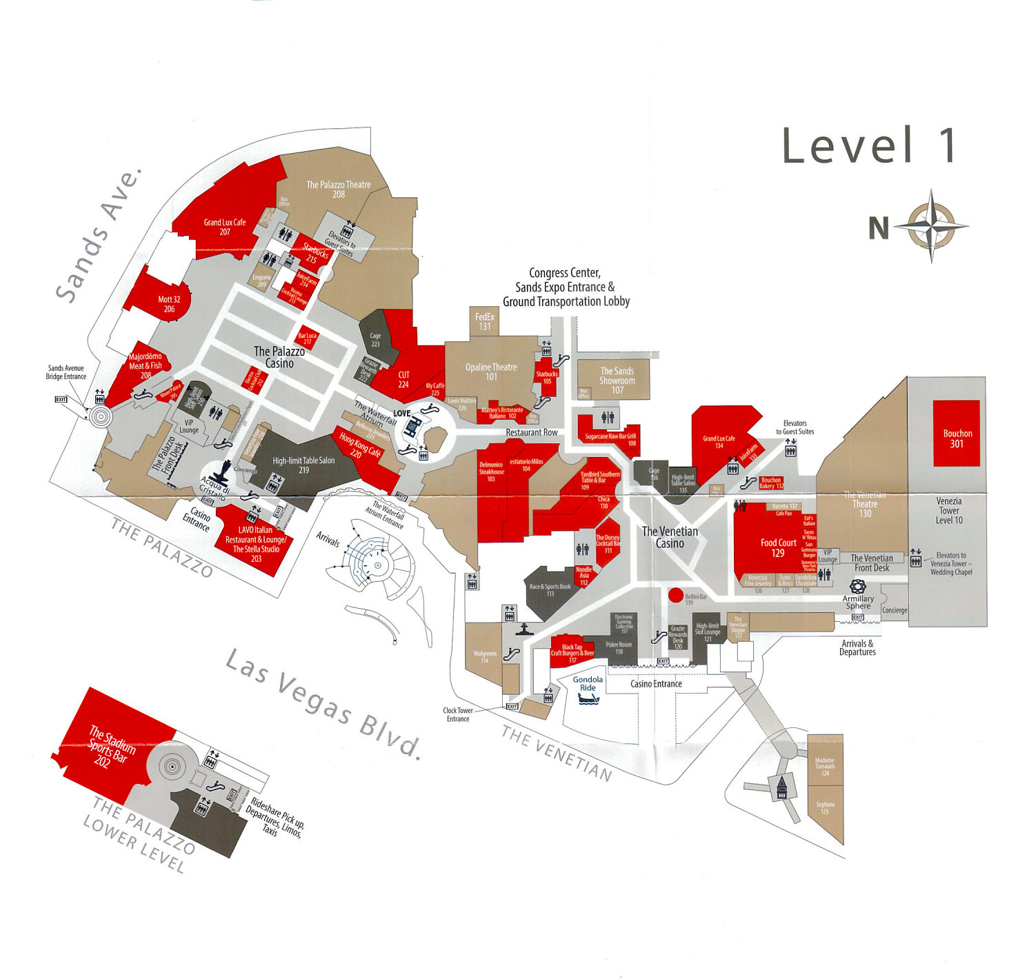 Mapa del nivel 1 del Resort Venetian