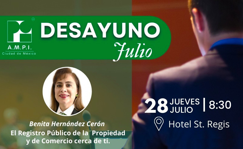 Invitación al desayuno AMPI donde se presenta la Mtra. Benita Hernández