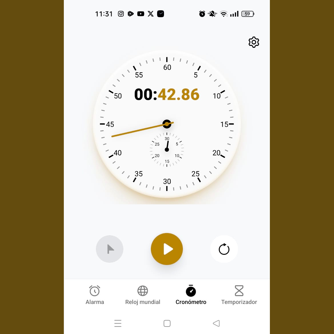 Pantalla de cronómetro digital