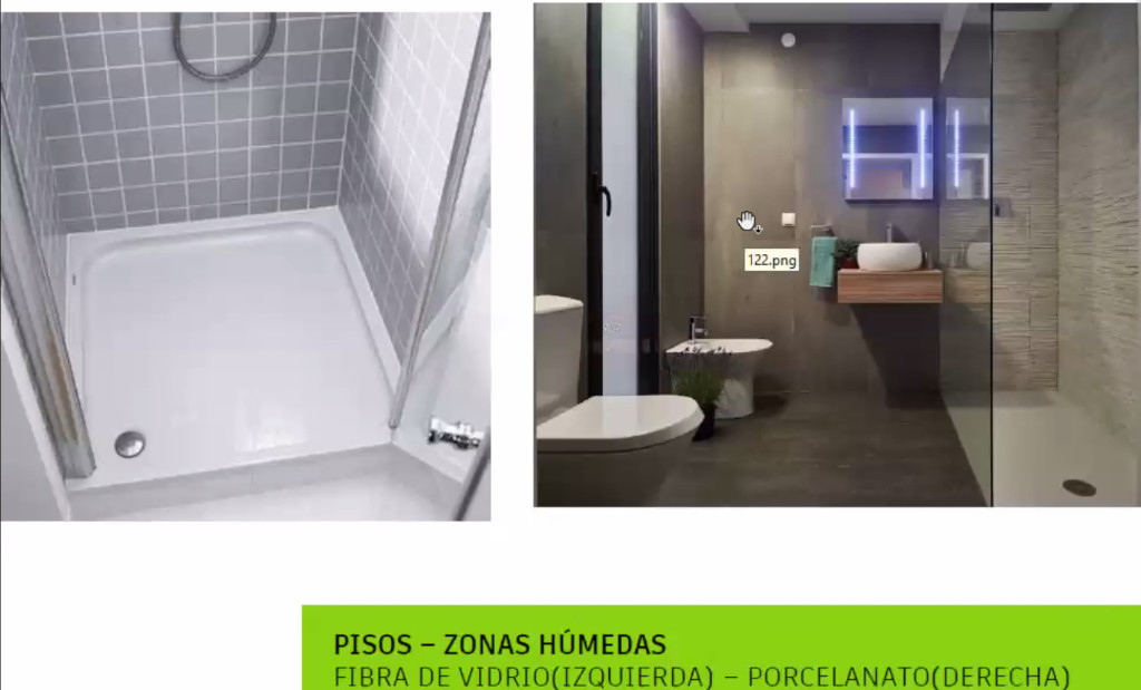 Pisos y zonas húmedas.